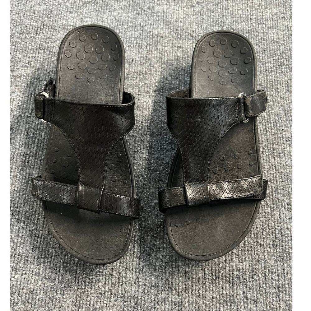 Vionic Ellie Black Snakeskin Embossed T-Strap Platform Orthotic Sandal Size 8